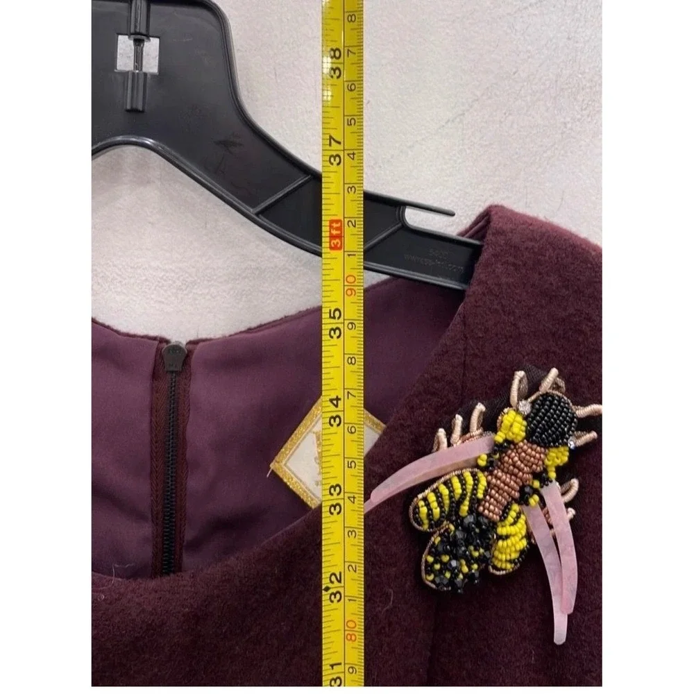 Luba by Hannah Payne 🐝Burgundy‎ Wool Dress 3D Embellished Bee Belted A-Line
